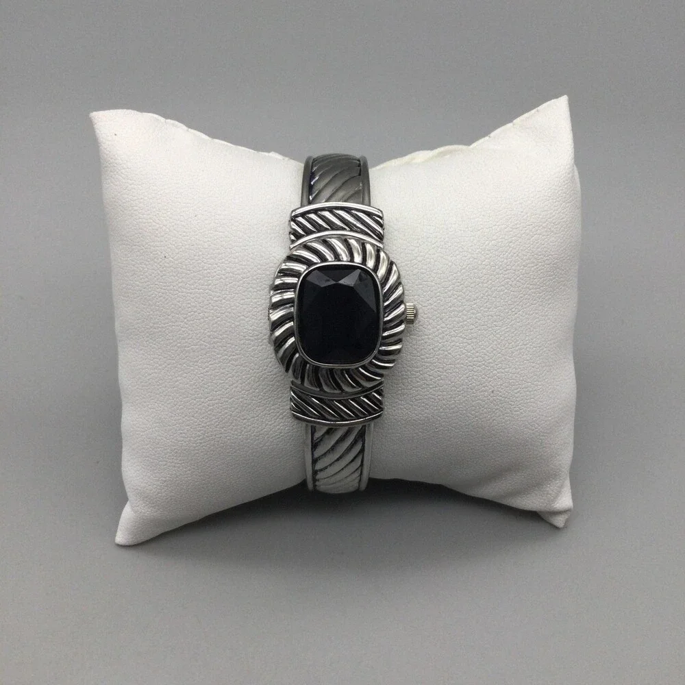 Cannes Womens Watch 22mm MOP Dial Silver Tone Bangle Black Cover New Battery